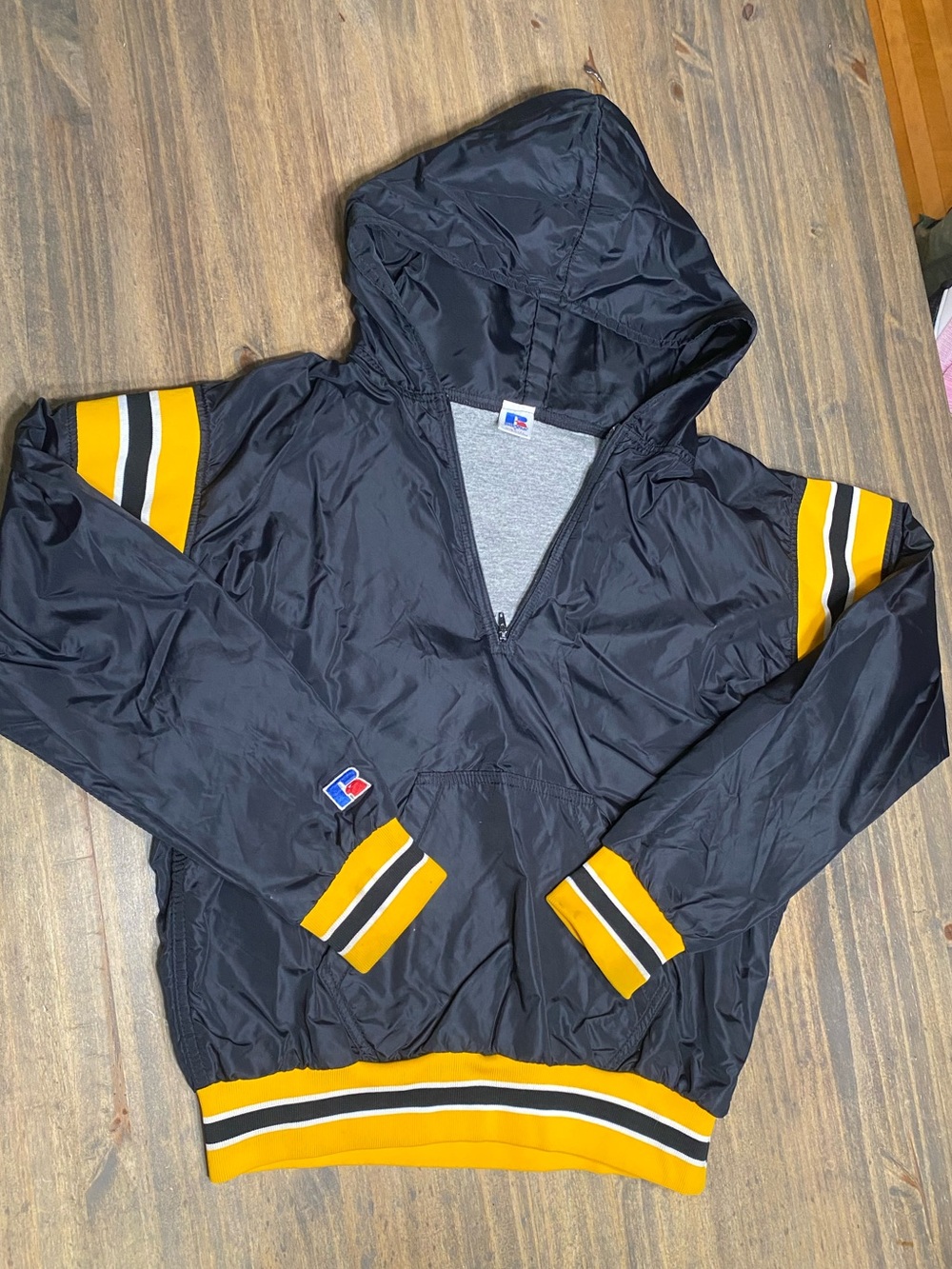 Russell Athletic Black Hooded Windbreaker with Gray Lining